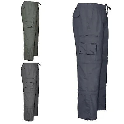 Mens Elasticated Trousers Light Zip Off Cargo Combat Two Three Quarter To Shorts • £17.99