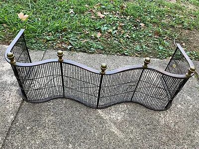 Antique 1800 Fireplace Fender Guard Bumper Screen Brass & Cast Iron Wire Ornate • $499.50