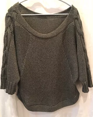 VPL USA - UK8 Grey Gold Viscose Jumper Knit - Cable Shimmer Hi-Low • $55.49