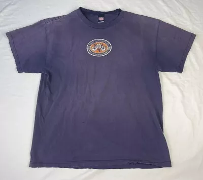 Vintage Fossil Watches Thrashed Logo 90s Sun Faded T-shirt Hawaii Maui Blue Sz L • $18.38
