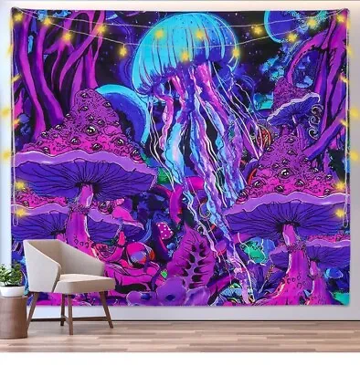 Trippy Tapestry Psychedelic Jellyfish Mushroom Magical Forest • $11