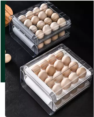 Egg Holder Box Tray Storage Organizer Fridge Crisper Kitchen Storage Accessory • £14.99