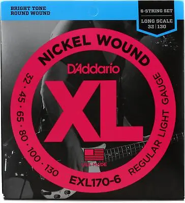 D'Addario EXL170-6 Regular Light Nickel Wound 6-string Long Scale Bass Strings - • $29.99