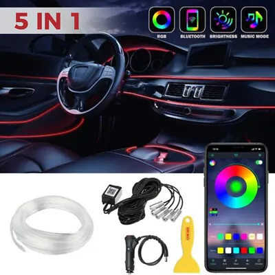 6M 5-in-1 RGB LED Car Interior Fiber Optic Neon EL Wire Strip Ambient Light Kit • $25.99