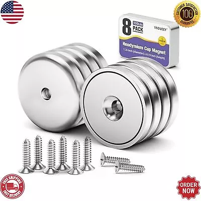 8Pack Neodymium Round Base Cup Magnet 100LBS Strong Rare Earth Magnet Heavy Duty • $13.26