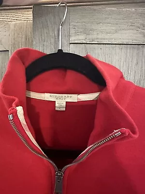 Mens XL Burberry Brit Red Quarter Zip Cotton Pull Over • $13