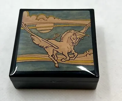 Vintage Small Pegasus Black Lacquer Trinket Box 2” • $14.19