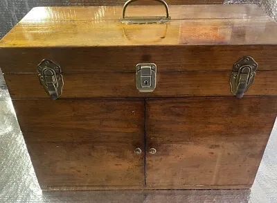 ANTIQUE MACHINIST OAK WOOD CHEST 5 DRAWERS TOOLSHOBBIESSEWINGSECURITY LatchPN • $144.92