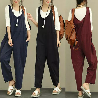 $27.79 • Buy Women's Jumpsuit Overalls Casual Baggy Dungarees Playsuit Romper Bib Harem Pants
