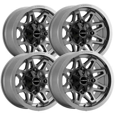 (Set Of 4) Vision UTV 416 Seven 14x7 4x136 +2.5mm Gunmetal Wheels Rims 14  Inch • $295.96