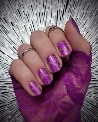 Color Nail Polish Strips16ct. CUSTOM COLABERATION Purple Holo Damask Overlay • $4.10