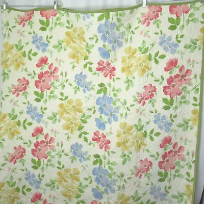 Martha Stewart Quilted Reversible Bedspread Quilt Floral Stripe 98x90 Queen • $59.97