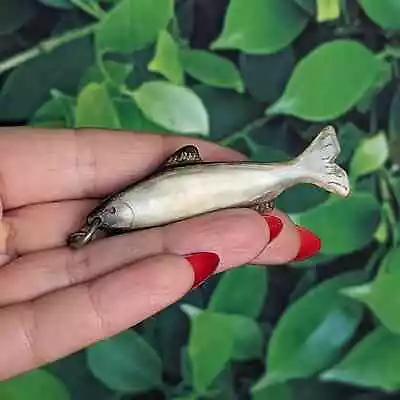 Vintage 1940s Carved Fish Pendant - Horn Fishing 40s Folk Art Keychain Charm • $28