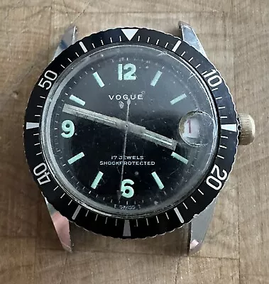 Vogue Vintage Divers Watch 5 ATM Date 17 Jewels Rotating Bezel Not Working • $180