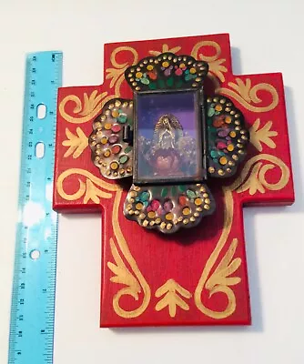 🔥 HOT SALE!  CROSS DIORAMA... Mexican Cross Diorama Art.. Lady Of Guadalupe • $32.99