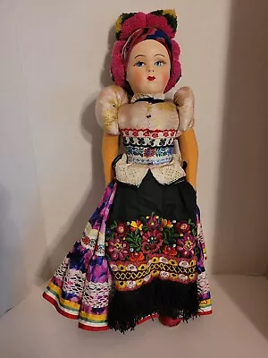 Hungarian Folk Art Vintage Doll W/Traditional Matyo Embroidery Outfit 21 1/2   • $50.99