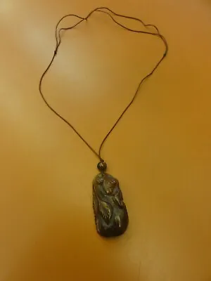 Vintage Hand Carved Jasper Frog And Leaf Pendant Necklace • $15