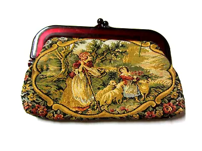 Vintage Scenic Tapestry Petit Point Handbag Purse 6  X 9  • $24.95