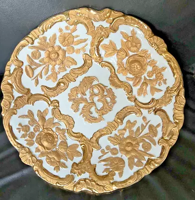 11  Large Vintage German Gold Roses Relief 3D Platter Cabinet Plate~Meissen ? • $90