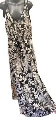 City Chic Plus Size S/16 Dress Long Maxi Elastic Tie Waist Black /Cream • $30