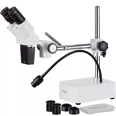 AmScope 10X-20X LED Binocular Stereo Microscope Boom Arm + LED Gooseneck • $414.40