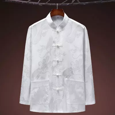 Chinese Dragon Pattern Retro Tang Suit Kung Fu Tai Chi Clothes  Pocket Shirt • £47.32