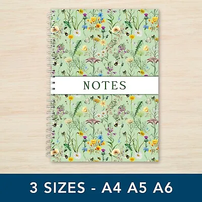 Wild Flowers Notebook A4 A5 A6 Handmade Spiral Notepad Plain Lined Journal Notes • £4.85