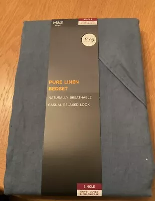 M&S Home Pure Linen Single Bedset In Denim Blue BNIP RRP £75 • £18