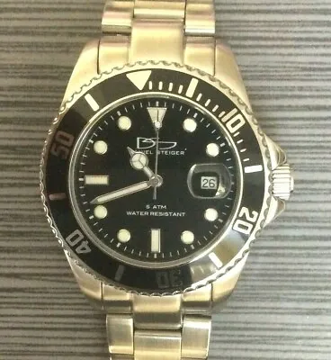 $125.10 • Buy Daniel Steiger Regal Luxury Men's Watch Round Black Date Dial Silver Linked Band