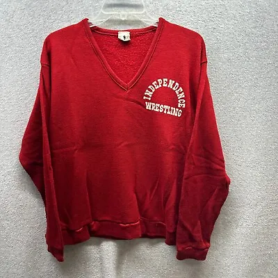 Vintage Varsity Sweater Adult Large Red Knit Wrestling Acrylic 70s V Neck Mens • $34.13