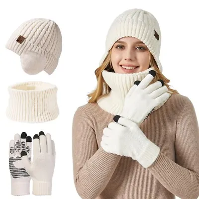 3PCS/Set Men Women Beanie Hat And Neck Scarf Knitted Gloves Set Winter Warm Gift • £14.24