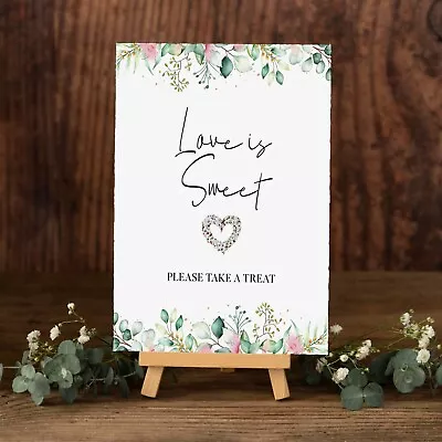 Wedding Sign Poster Love Is Sweet Green Foliage Wedding Table Sign Print A5-A3 • £4.99