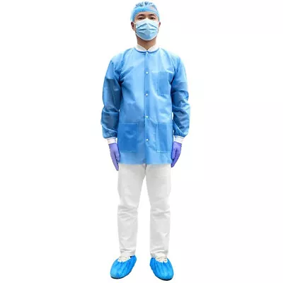 10/50pcs Disposable SMS Lab Jackets Lab Coats 45GSM W/Pockets M • $75.99