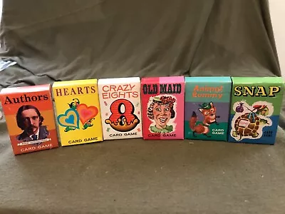 VTG Set (6) Whitman Mini Card Games Old Maid Authors Snap Hearts Animal  Crazy 8 • $36