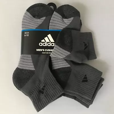 Adidas Men's Sock 6 Pair QUARTER CUSHIONED MOISTURE WICKING Gray Shoe Size 6-12 • $20.90