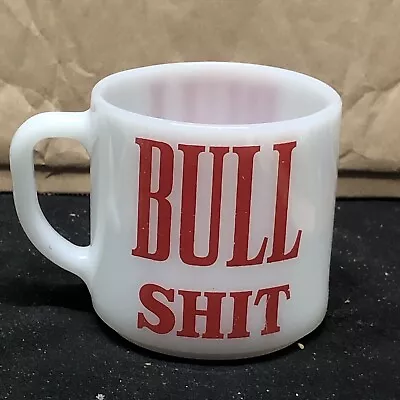 Vintage Red & White Federal Glass BULL S**Milk Glass Coffee Mug 3” Dia X 3” Tall • $10