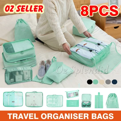 $21.86 • Buy 8PCS Packing Cubes Travel Pouches Luggage Organiser Suitcase Clothes Storage Bag