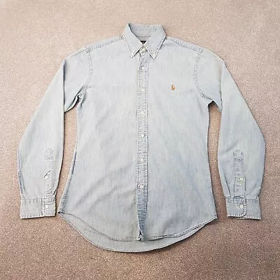 Polo Ralph Lauren Mens Shirt Small Blue Slim Denim Cowboy Western Pony Chambray • £32.99