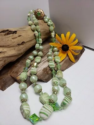 Necklace Fabiola Vintage Sugar Glass Bead Candy Frosted Green Costume Jewel 18  • $27.65