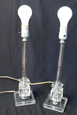 Pair Vintage Glass/Crystal Deco Etched 16  Lamps Beautiful • $49.97