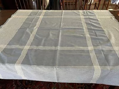 Vintage Blue & White Cotton Blend Tablecloth With Stripes Pattern 47.5”x 48” • $8