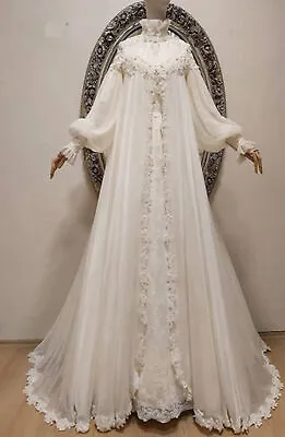 Medieval Retro Wedding Dresses High Neck Long Sleeve Custom Lace Bridal Gowns • $139.30