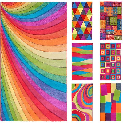 Multi Coloured Rugs Runners Carpet Rainbow Design Mat Hand Carved Bright Vibrant • £24.99