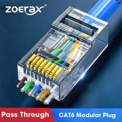 ZoeRax Cat6 CAT5e Pass Through RJ45 Modular Plug Network Connectors 30UM 1.2mm • $13.99