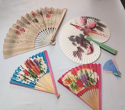 Lot Of 5 Antique & Vintage FANS Dance Fan Oriental Fan Doll Fan • $15.99