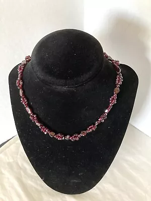 Vintage Genuine Bohemian Garnet Beaded Cluster Necklace • $30