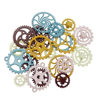 20pcs Mixed Colors Toothed Gear Wheel Steampunk Cogs Charms Pendant DIY Findings • £5.10