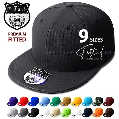 Premium Solid Fitted Baseball Cap Hat Blank Plain Flat Bill 9-Sizes Trucker II • $13.99