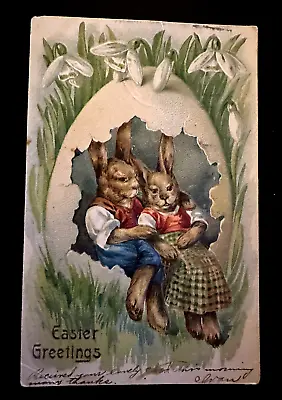 Dressed Bunny Rabbits In Egg With Flowers~ 1907 Easter Fantasy Postcard~f903 • $4.50