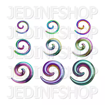 Ear Taper Stretcher Expander - Spiral Snail | 1.6mm-10mm | Titanium - Rainbow • £7.70